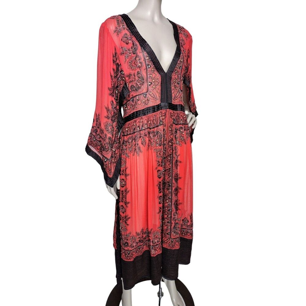 Vintage 90s PHOOL Boho Tunic Beaded Sequined Semi-Sheer Gauze Kaftan Dress India